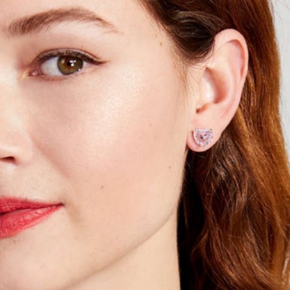 New Kate Spade Gold-Tone Stone Heart Stud Earrings - Picture 3 of 9